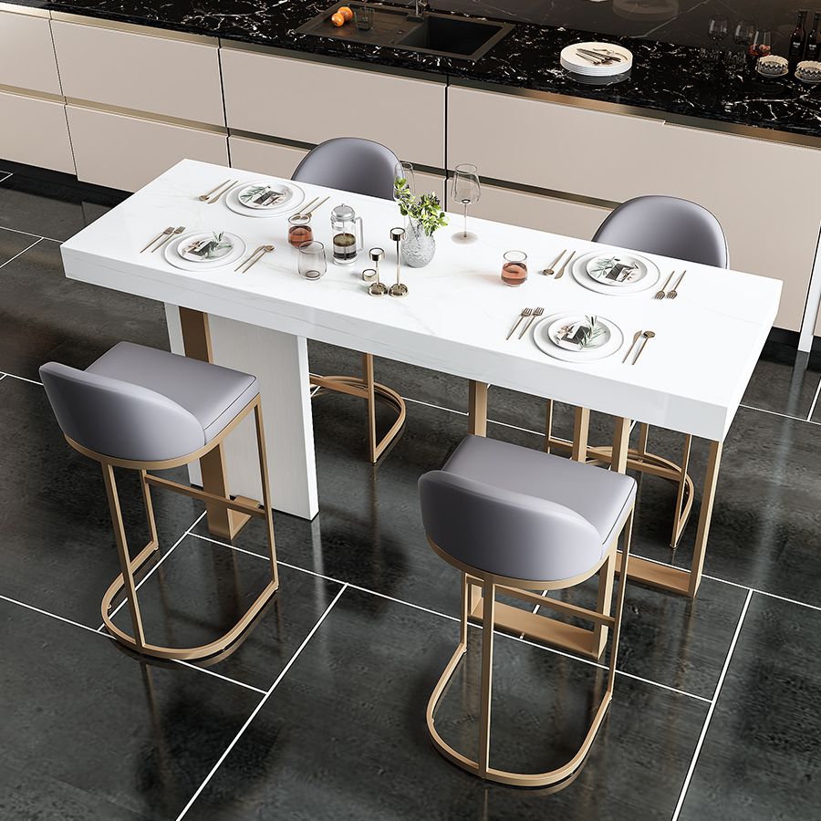 Contemporary Style Rectangle Pub Set 1/5 Pieces Faux Marble Pub Dining Set for Indoor