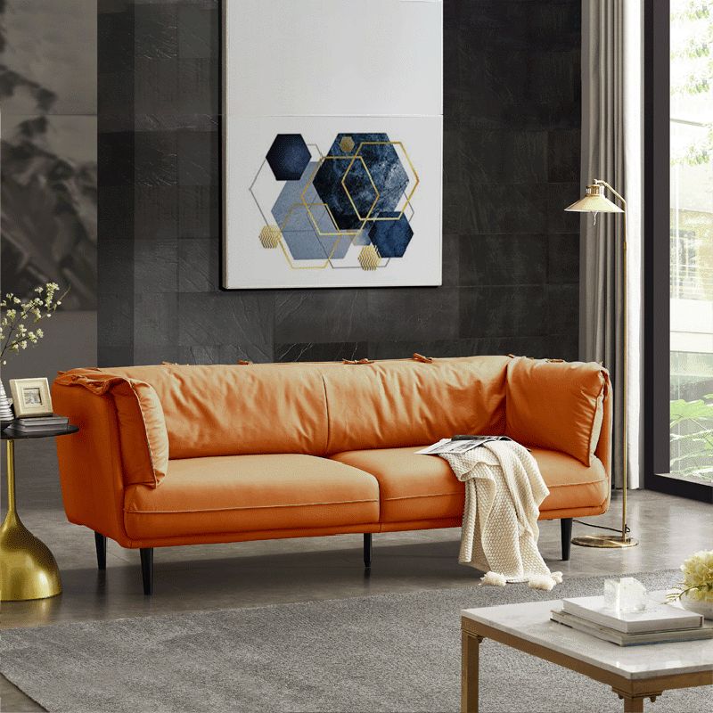 Modern Faux Leather Standard Settee Tuxedo Arm Sofa for Living Room