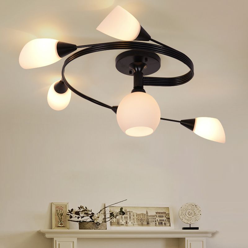 Plafonnier semi-encastré en verre, éclairage de plafond classique en métal pour salle à manger