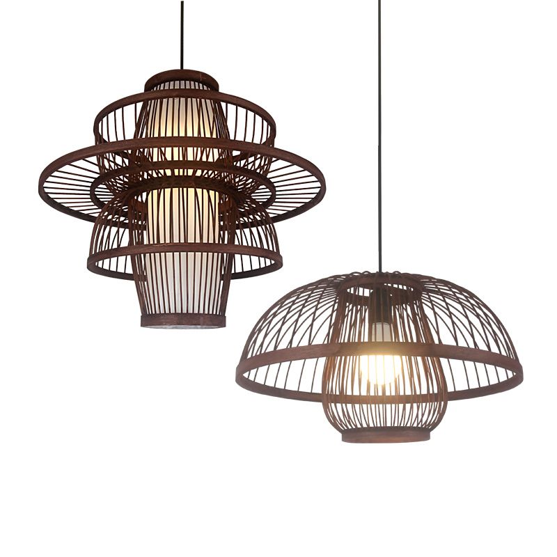 Weaving Restaurant Ceiling Light Bamboo Single Modern Hanging Pendant Light in Coffee