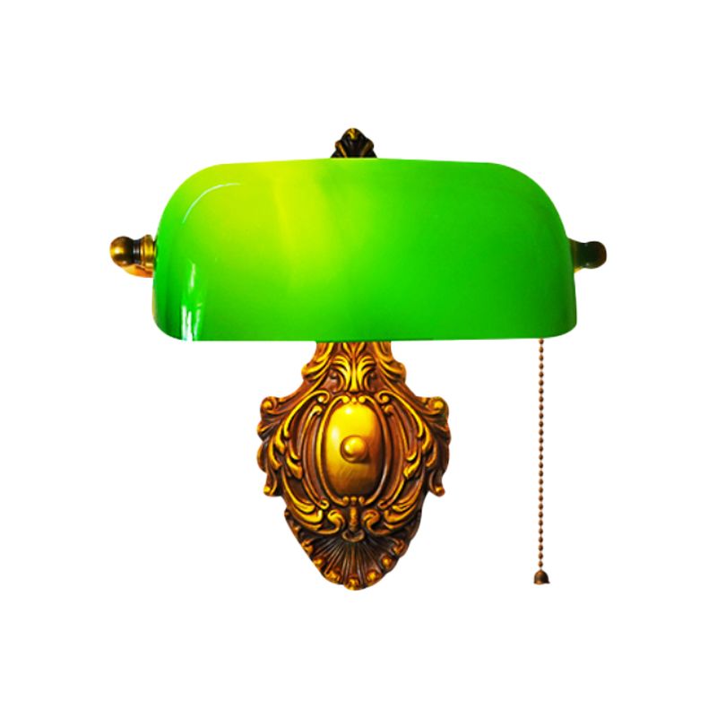 Murale de chambre à coucher semi-cylindre Lumière rétro vert vert application murale en laiton simple avec chaîne de traction et articulation réglable
