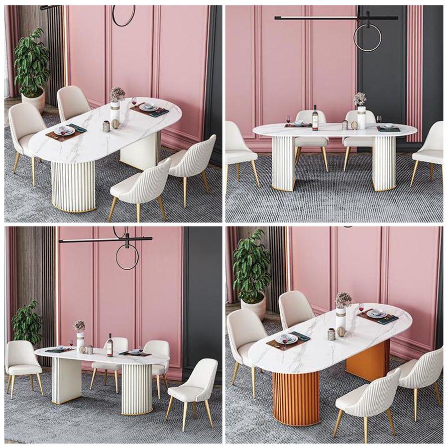 Mesa de comedor ovalada estándar moderna, mesa de comedor de piedra sinterizada para cocina