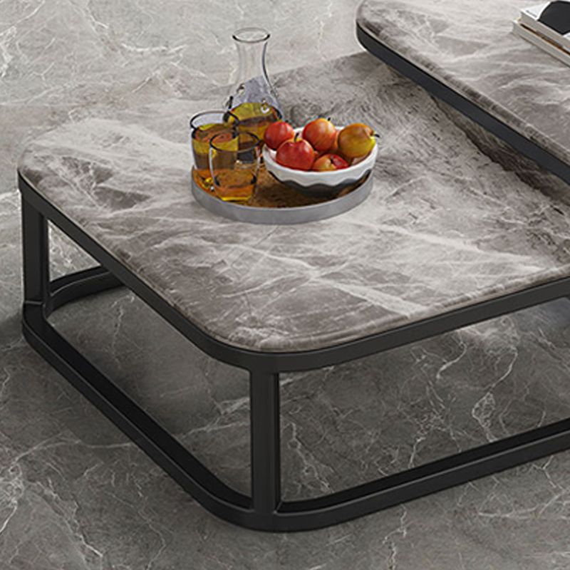 2 Pieces Stone Coffee Table Square Frame Cocktail Table Set with Storage