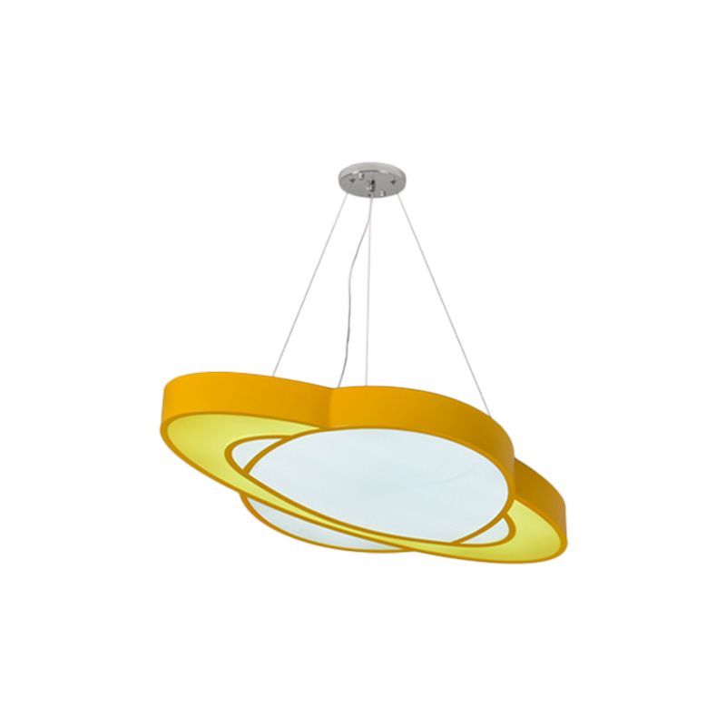 Yellow Planet Suspension Light Fixture Children Style LED Acrylic Hanging Chandelier
