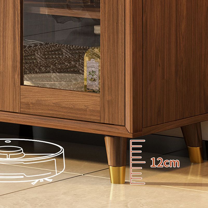 Modern Faux Wood China Cabinet Glass Doors Dining Hutch with Drawers