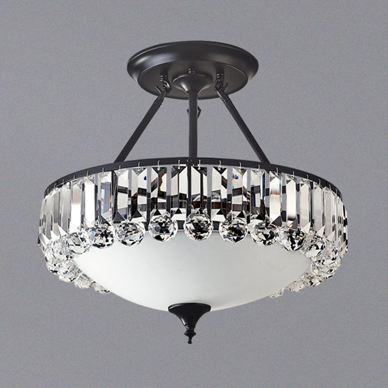 Bol en laiton rinter plafonnier Light Classic Opal Grosted Verre 4-Light Chadow Flush Mount avec Crystal Prism Side