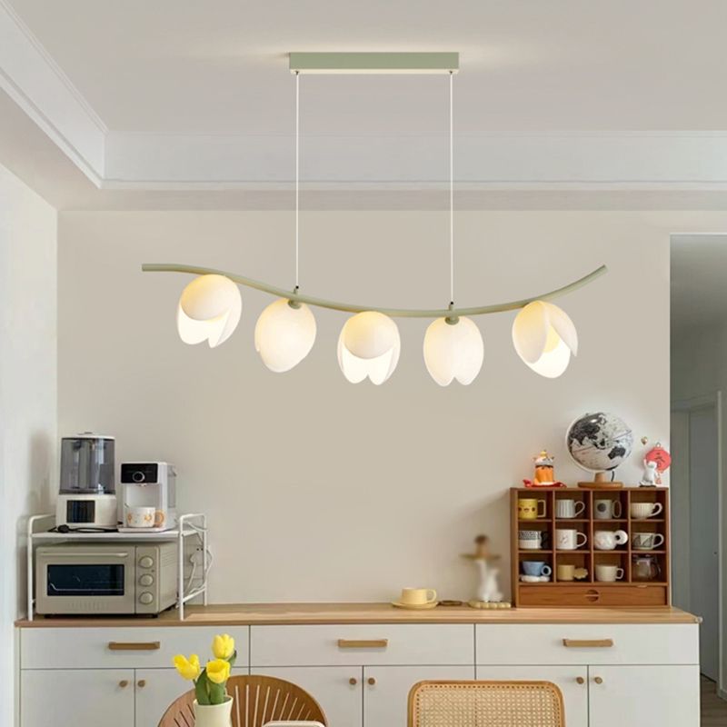 5-Light Green/White Finish Modernism Shaded Statement Kitchen Island Light