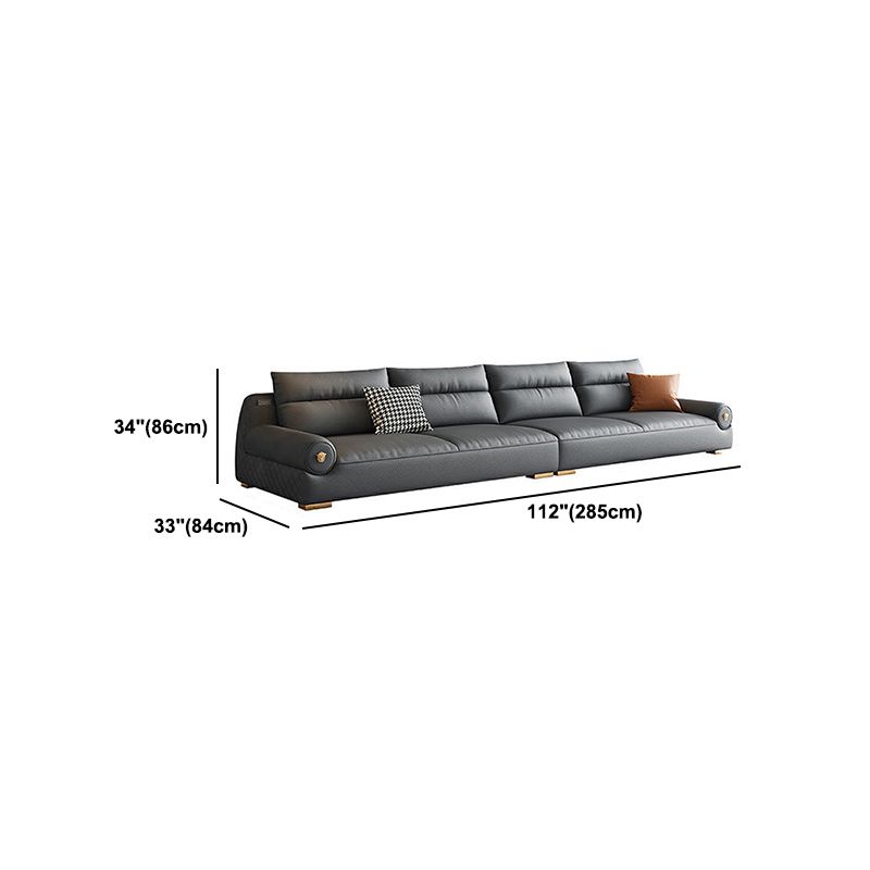 Stain Resistant Faux Leather Round Arm Sofa Standard Sofa with Sewn Pillow Back