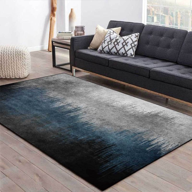 Unique Striped Ombre Print Rug Blue and Grey Simple Rug Polyester Washable Anti-Slip Backing Area Rug for Living Room