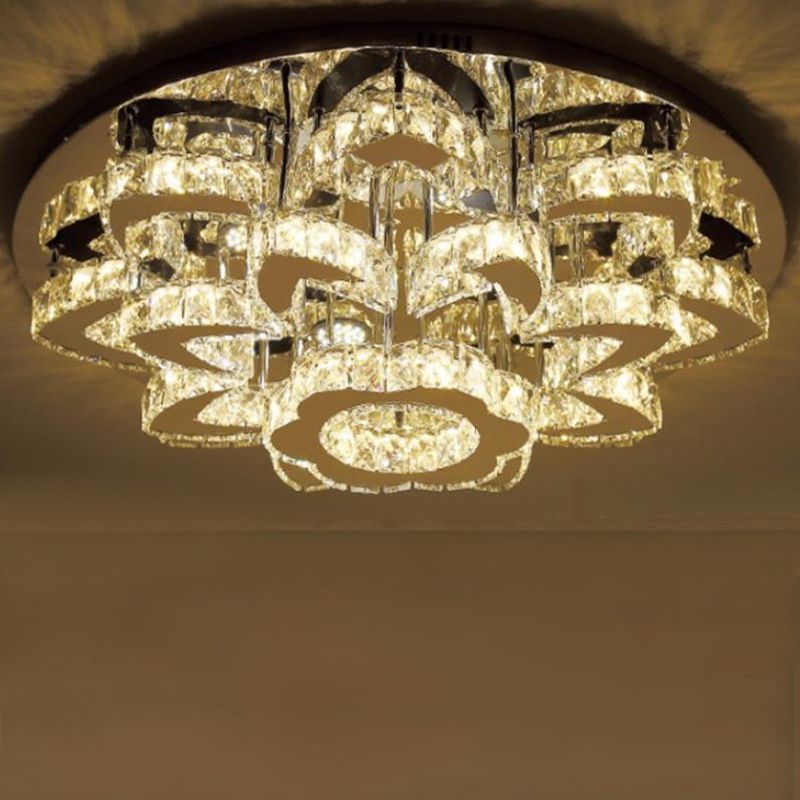 Lámpara de techo LED redonda con incrustaciones de cristal, lámpara semi empotrada de acero inoxidable de estilo moderno