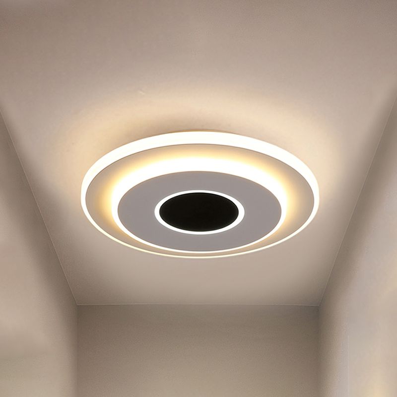 LED Foyer Mini Flush Ceiling Light Modernist Black and White Flush Lamp with Tiered Round/Square Acrylic Shade in Warm/White Light