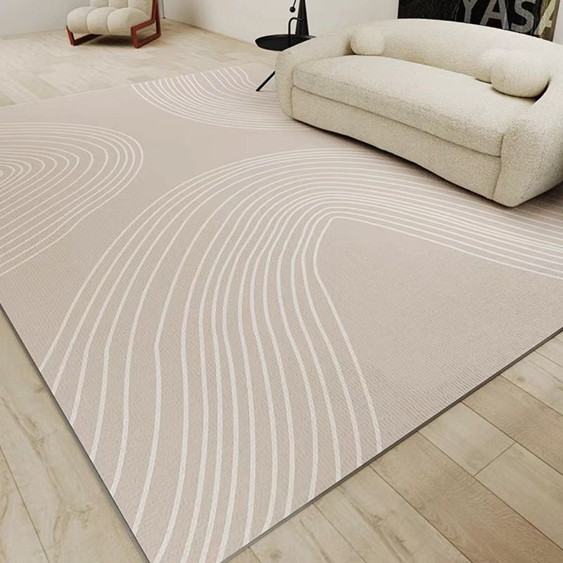 Grey Simple Carpet Polyester Stripe Carpet Non-Slip Backing Carpet for Home Decor