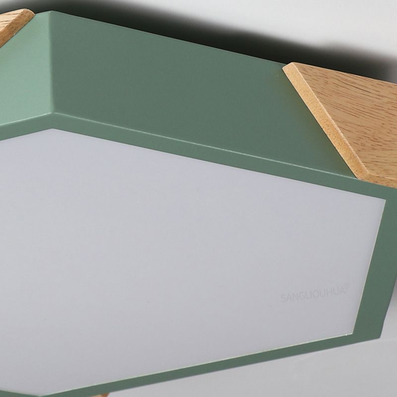 Slim Panel Hexagon Plafond Licht Macaron Loft Acryl LED Groen/Pink/wit/Geel Flush Mount Light in Warm Licht voor Kindergarten