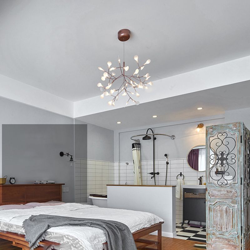 Nordic Style Chandelier Rose Gold Firefly Hanging Lamp with Acrylic Shade for Living Room