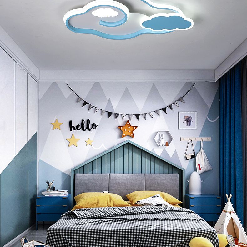 Cloud Kids Bedroom Ceiling Flush Mount Light Metal LED Contemporary Flush Mount Lamp in Blue