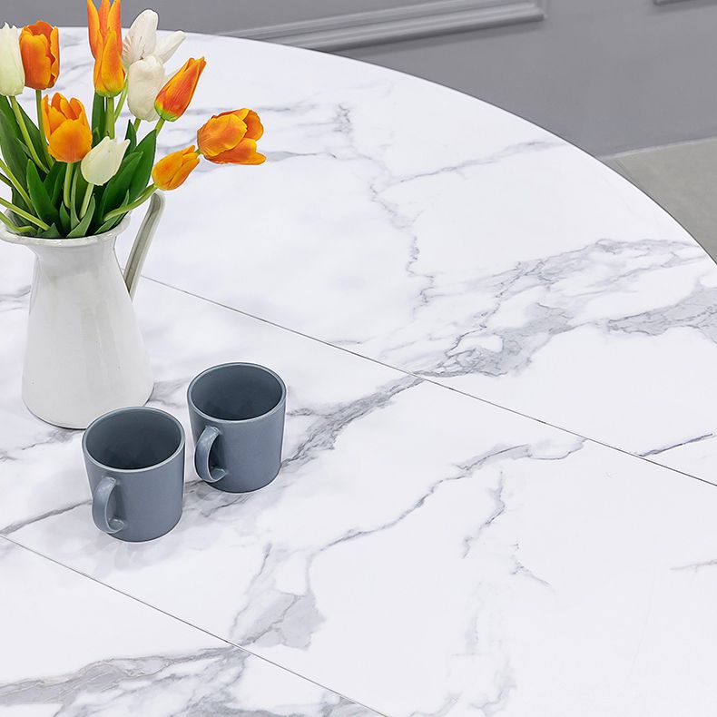 Round Dining Table Mid-Century Style Trestle Base Table for Dining Room