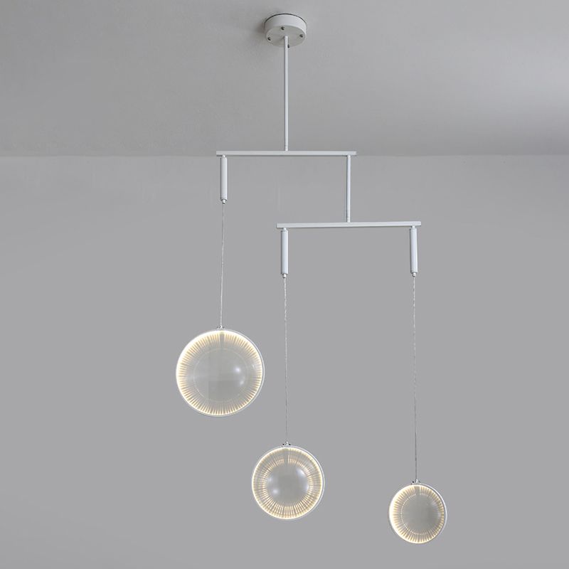 Klares Glaslinsenkronleuchter-Einfachheit 3-Licht weiß hängende Beleuchtung für Treppe