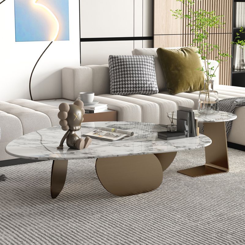 13.7"H 3 Legs Aged Metal Base White Slate Irregular Coffee Table