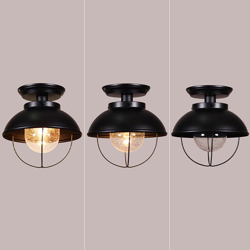 1 Light Semi Flush Mount Light Industrial Style Bowl-Shaped Metal Light Fixture