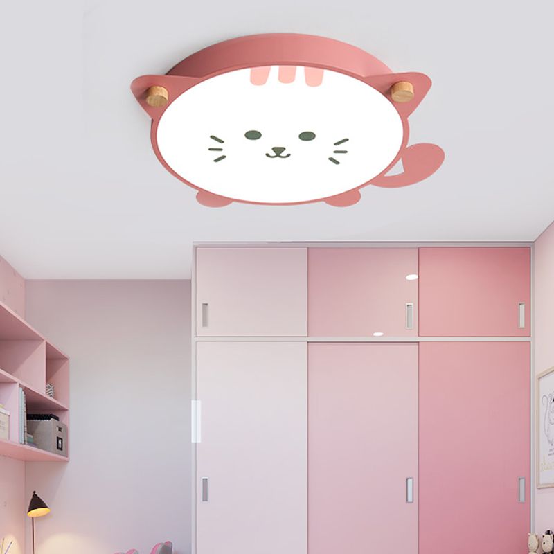 Kitten Acrylic Shade Ceiling Flush Mount Modernist Style LED Gray/Pink Flush Pendant Light for Children Room