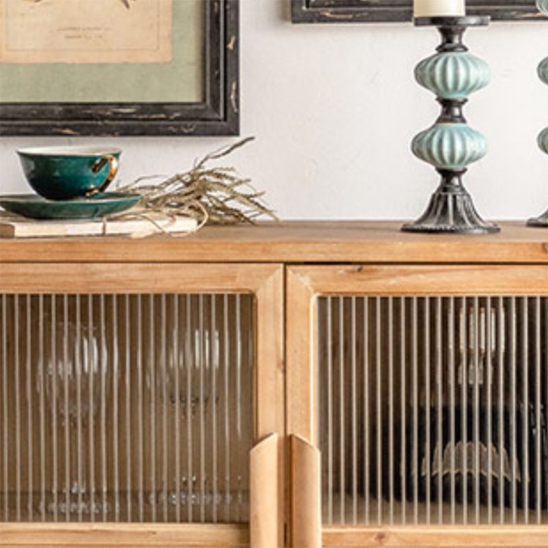 Traditional Solid Wood Display Stand Glass Doors Buffet Cabinet for Dining Room