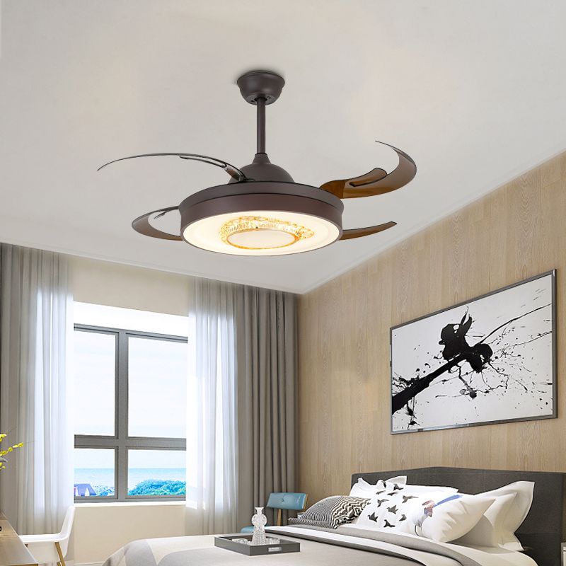Omkeerbare gewei Blade LED -plafondventilator Noordse stijl Zwarte metalen metallic Downrod Semi Flush Mount Lamp met kristalelement