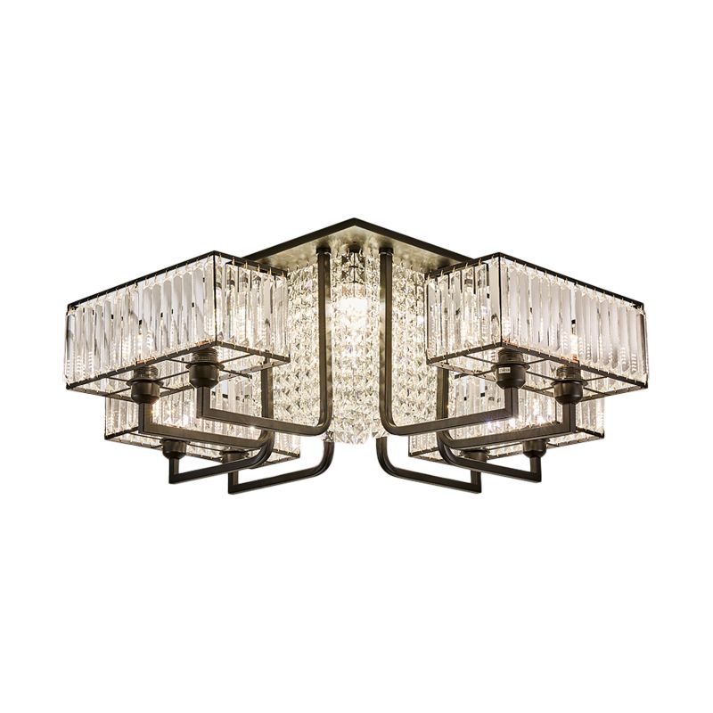 5/9/13 Lights Kubieke Semi-flush Light Modern Metal en Clear Crystal Ceiling Mounted Fixture in Black
