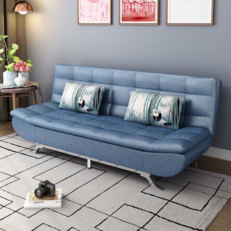 Cotton Blend and Faux Leather Contemporary Armless Biscuit Back Sofa Bed
