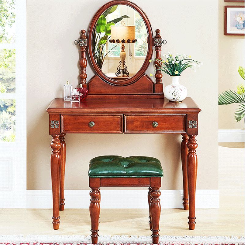 Traditional Wooden Makeup Vanity Desk Table in Brown and White for Bedroom