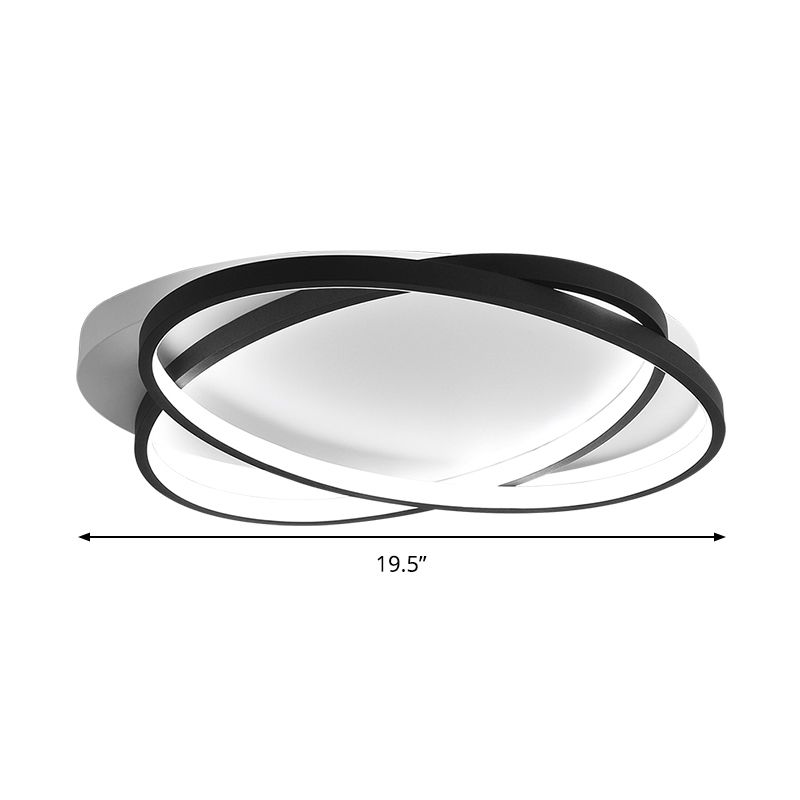Black Ellipse Crossed Ceiling Light Modernist Acrylic Thin Flush Mount LED Lighting in Warm/White Light for Bedroom, 20.5"/25" W