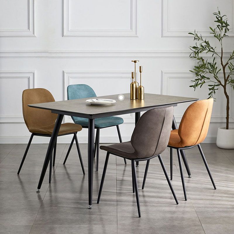 Sillas de comedor de metal contemporáneo, sillas laterales sin brazos con respaldo lateral para cocina