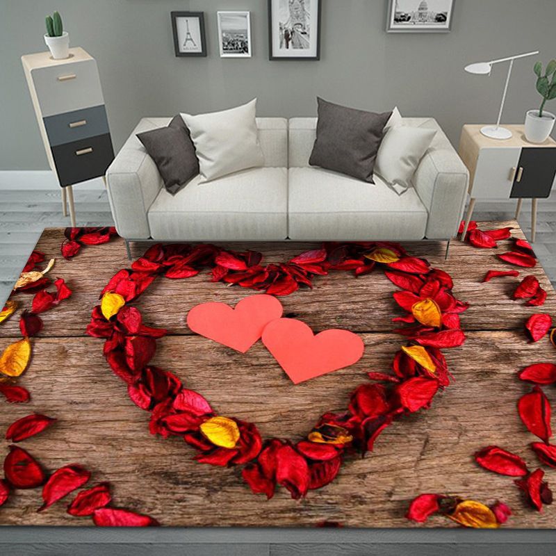 Dark Red Rose Carpet Polyester Modern Carpet Stain Resistant Carpet for Home Decor