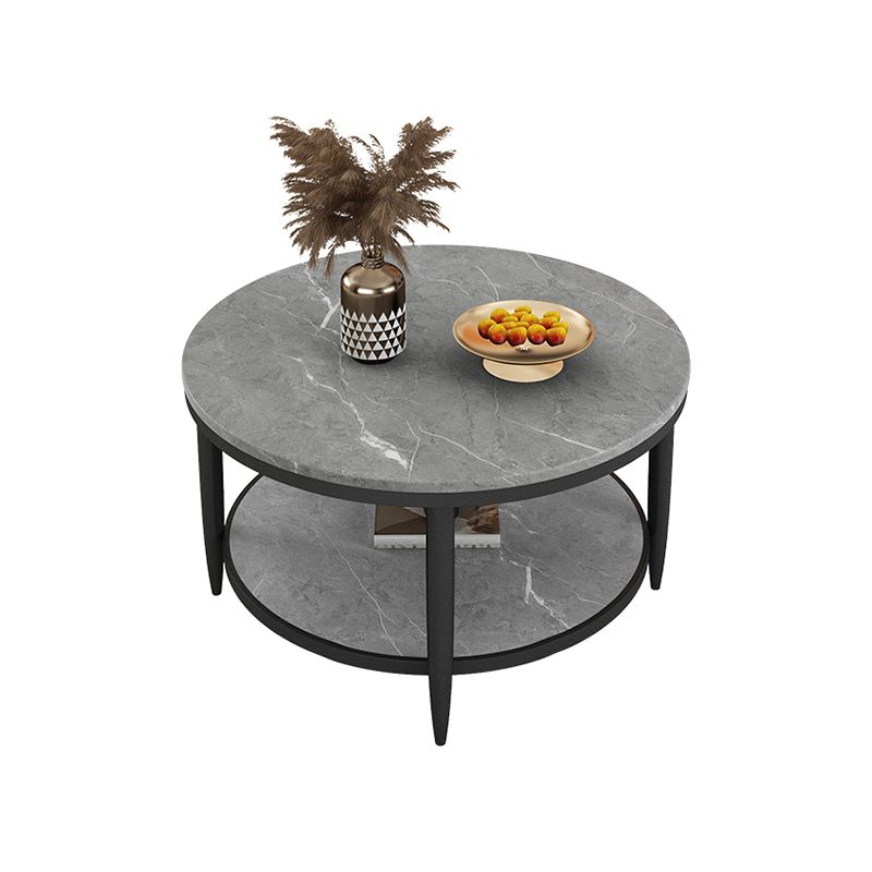 Glam Style Round Slate Table Plate Metal 4 Leg Base with Storage Rack Coffee Table