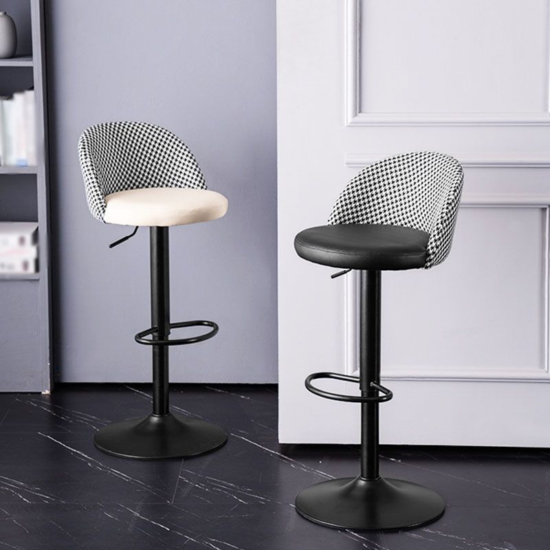 Contemporary Adjustable Height Footrest Barstool Matte Finish Upholstered Stool