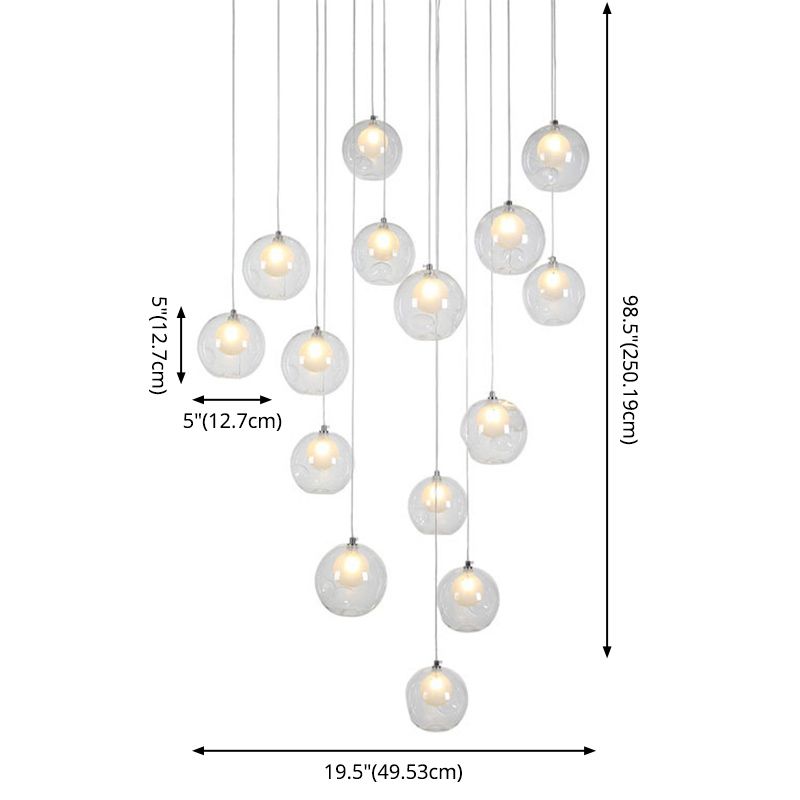Ball Spiral Stairs Multi-Pendant Clear Dimpled Glass 15-Light Modern Ceiling Light