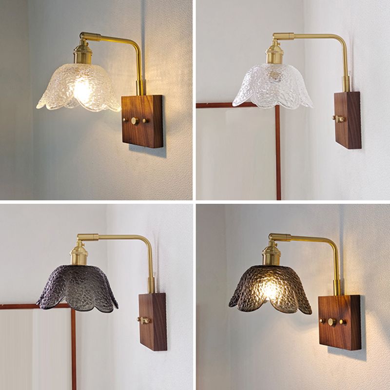 Modern Wood Wall Sconce Geometric Shape Wall Light with Glass Shade for Bedroom