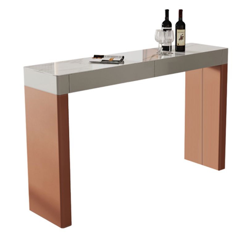 Contemporary Stone Top Bar Dining Table Rectangle Pub Table with Double Pedestal