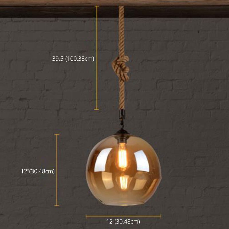 Amber 1 licht bolvormig glazen hanglamp industrieel eenvoudig touw restaurant hangende lamp