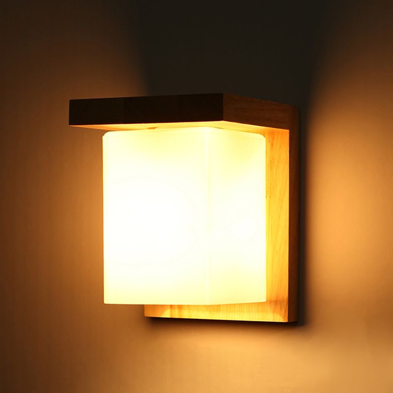 Modern Style Square Sconce Light Fixtures Wood 1 Light Wall Mounted Lighting