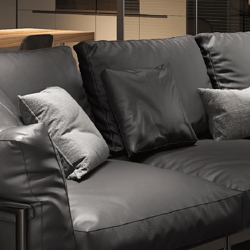 Sof industriel classique en cuir authentique 33,46 "High Square ARM SOFA & BOLSTER OREILLERS