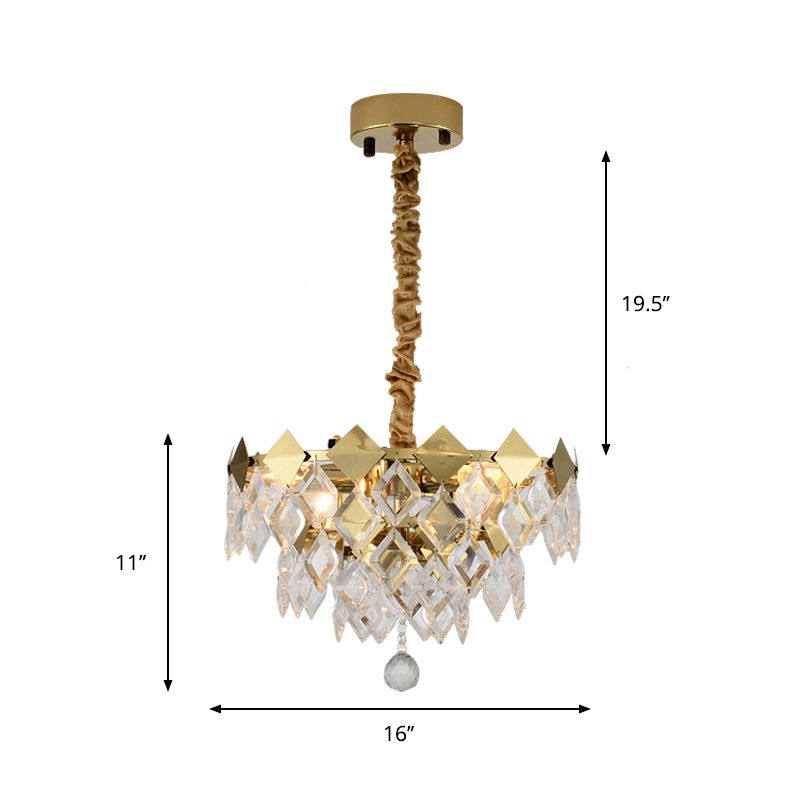 Gold Diamond Chandelier Lamp Country Clear Crystal 6/9 Bulbs Dining Room Hanging Pendant