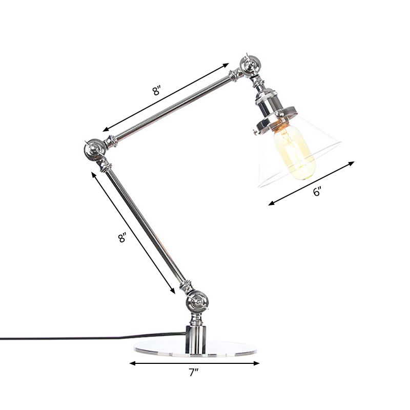 Table conique de style industriel clair Ambre / verre transparent et métal 1 lampe de table de chambre à coucher légère avec bras réglable en noir / laiton