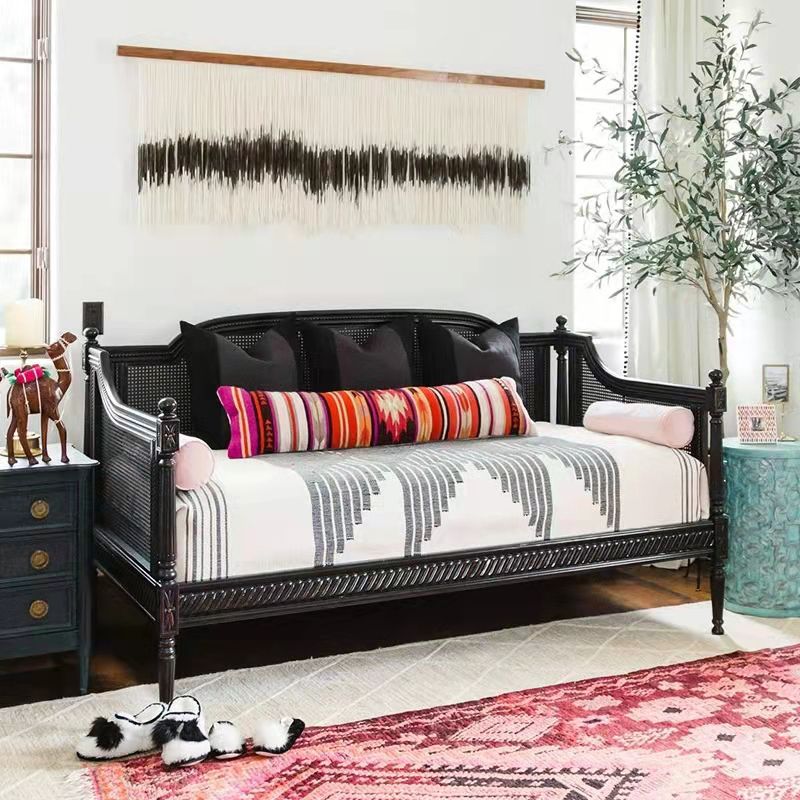 Linen Country Sloped Arms Sofa with Tight Back in Solid Wood