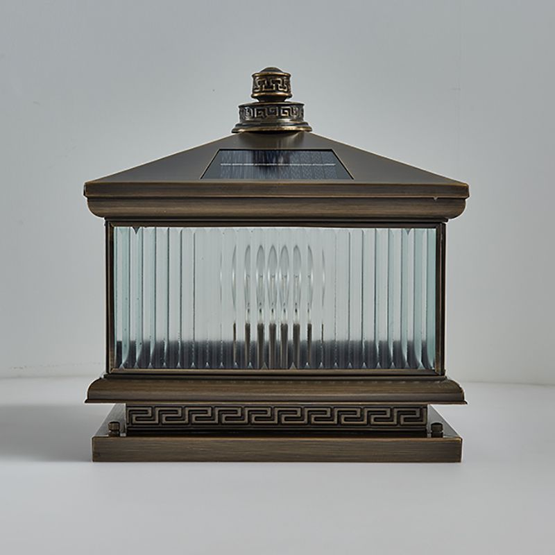 Rectangle Shape Metal Outdoor Light Modern Style 1 Light Solar Pillar Lights in Bronze