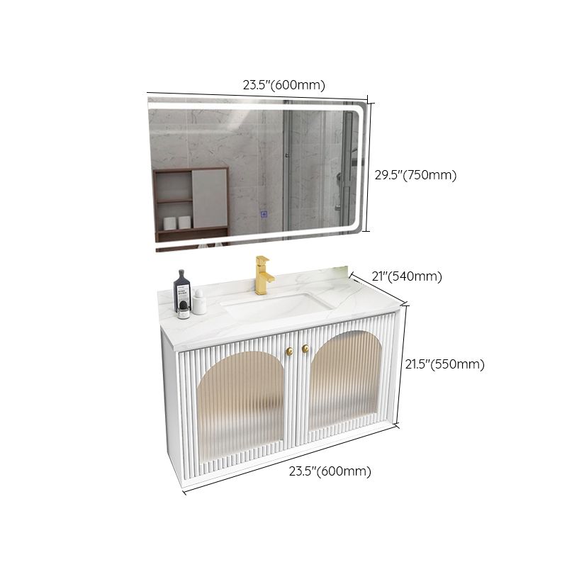 Waterproof Bathroom Vanity Rectangle Single Sink Wood Frame Wall-Mounted Drawers Vanity