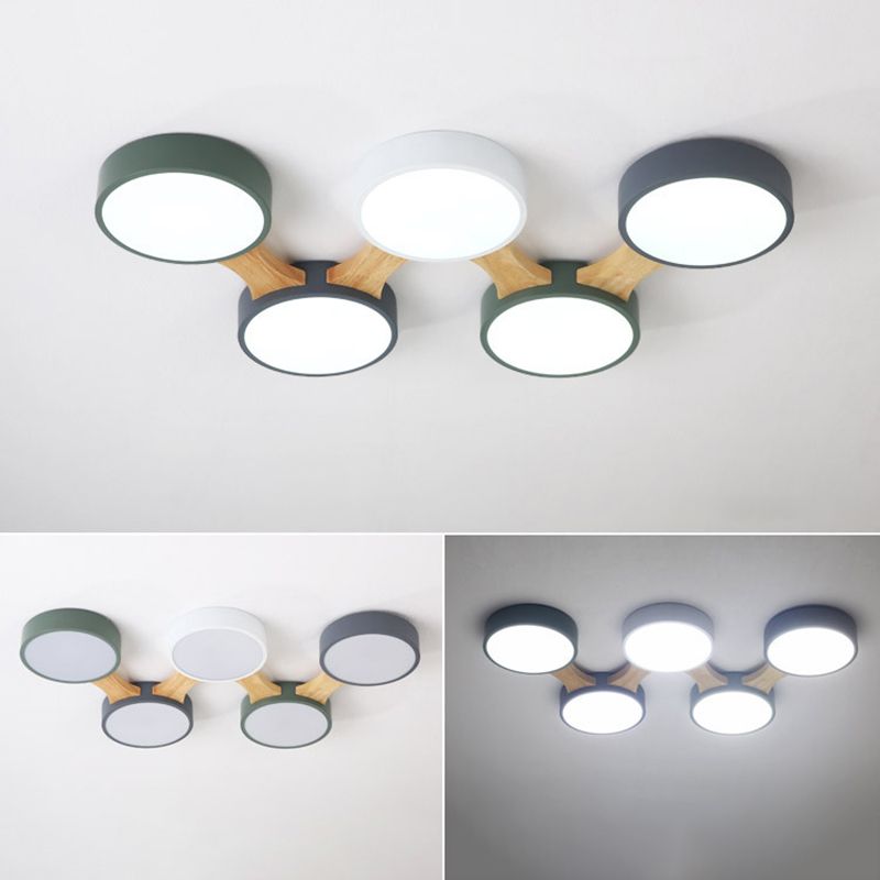 Ronde LED Macaron Plafond Fixture in Modern Creative Style Wooden Flush Mount met Acryl