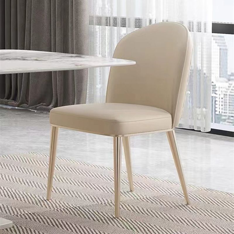 Dining Room Glam Parsons Chair Metal Legs Faux Leather Upholstered Chair