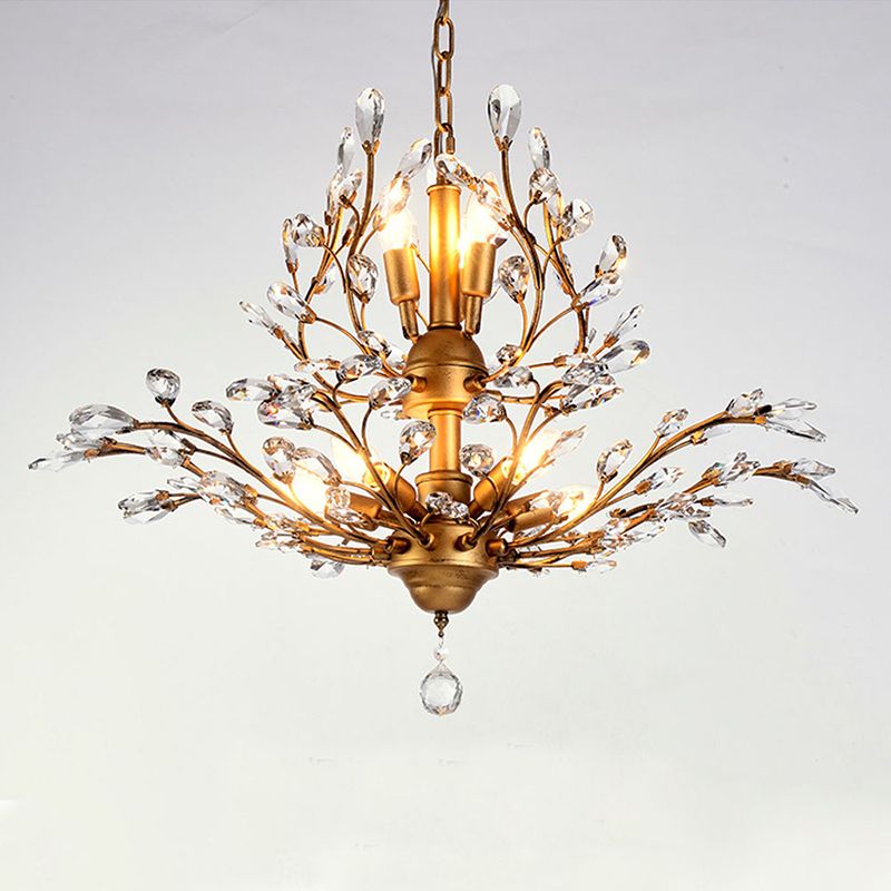 Branch Shaped Living Room Pendant Light Country Style Crystal Chandelier Light Fixture