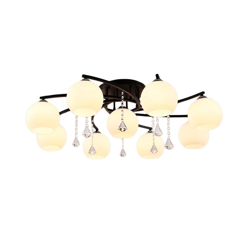 Leche de vidrio de vidrio semi-ras de luz moderna 3/7/9 cabezas de techo de la sala de techo de la habitación Chandelier en negro