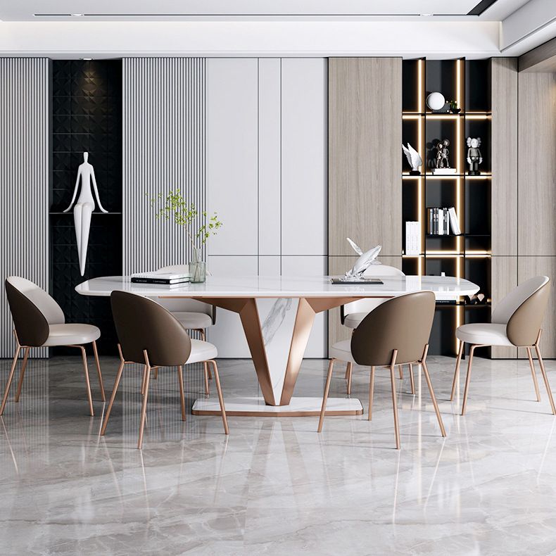 Luxurious Sintered Stone Dining Set Rectangle 1/4/5/7 Pieces Dinette Table Set in White